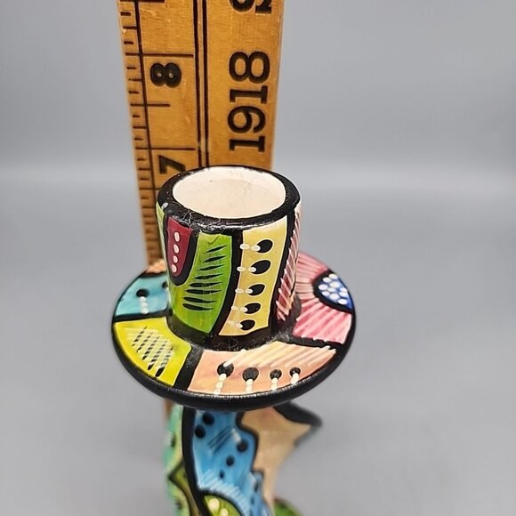 Soap Stone Candle Holder Twisted African Print Made In Kenya Colorful 7" - Picture 3 of 4